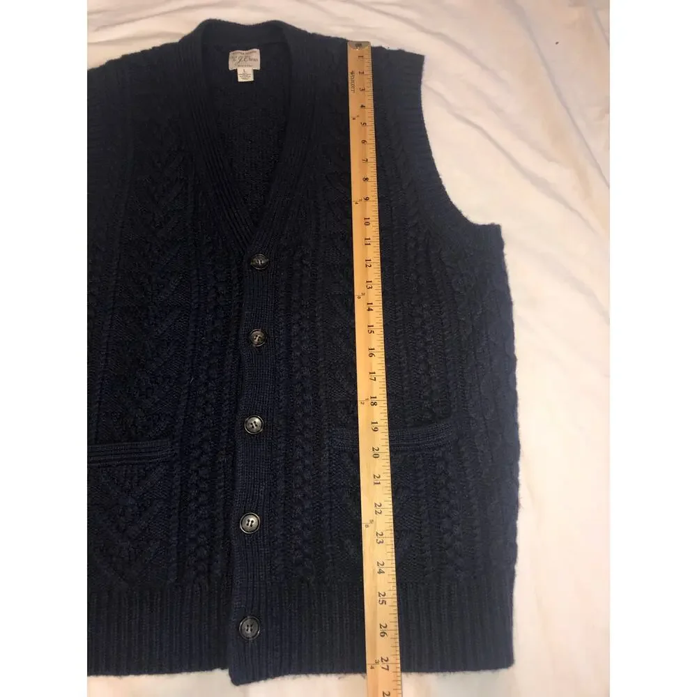 Jcrew Sweater Vest Mens Size L Blue Cable Knit Merino Wool Fisherman Preppy